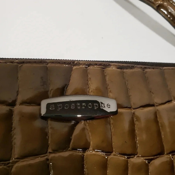 Apostrophe Faux Leather Brown Patent Embossed Croc  Pattern Handbag. - Picture 3 of 6